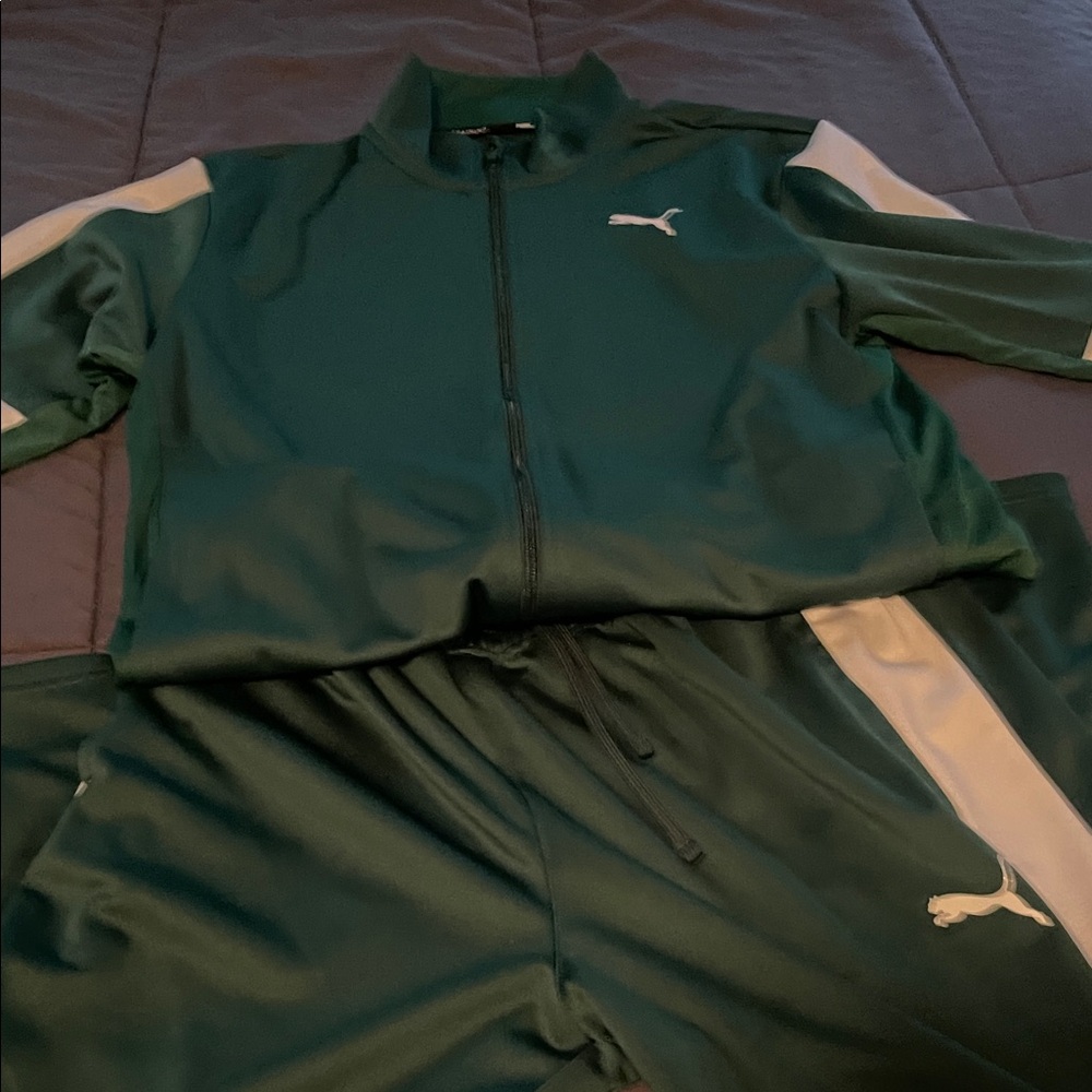 Puma Dark Green Tracksuit with White Stripes